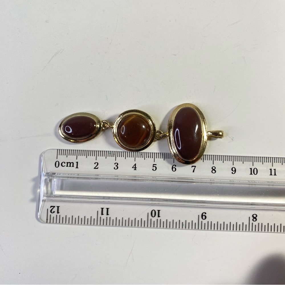 Vintage 80s/90s glass cabochon pendant gold tone drop cat’s eye - Picture 4 of 6